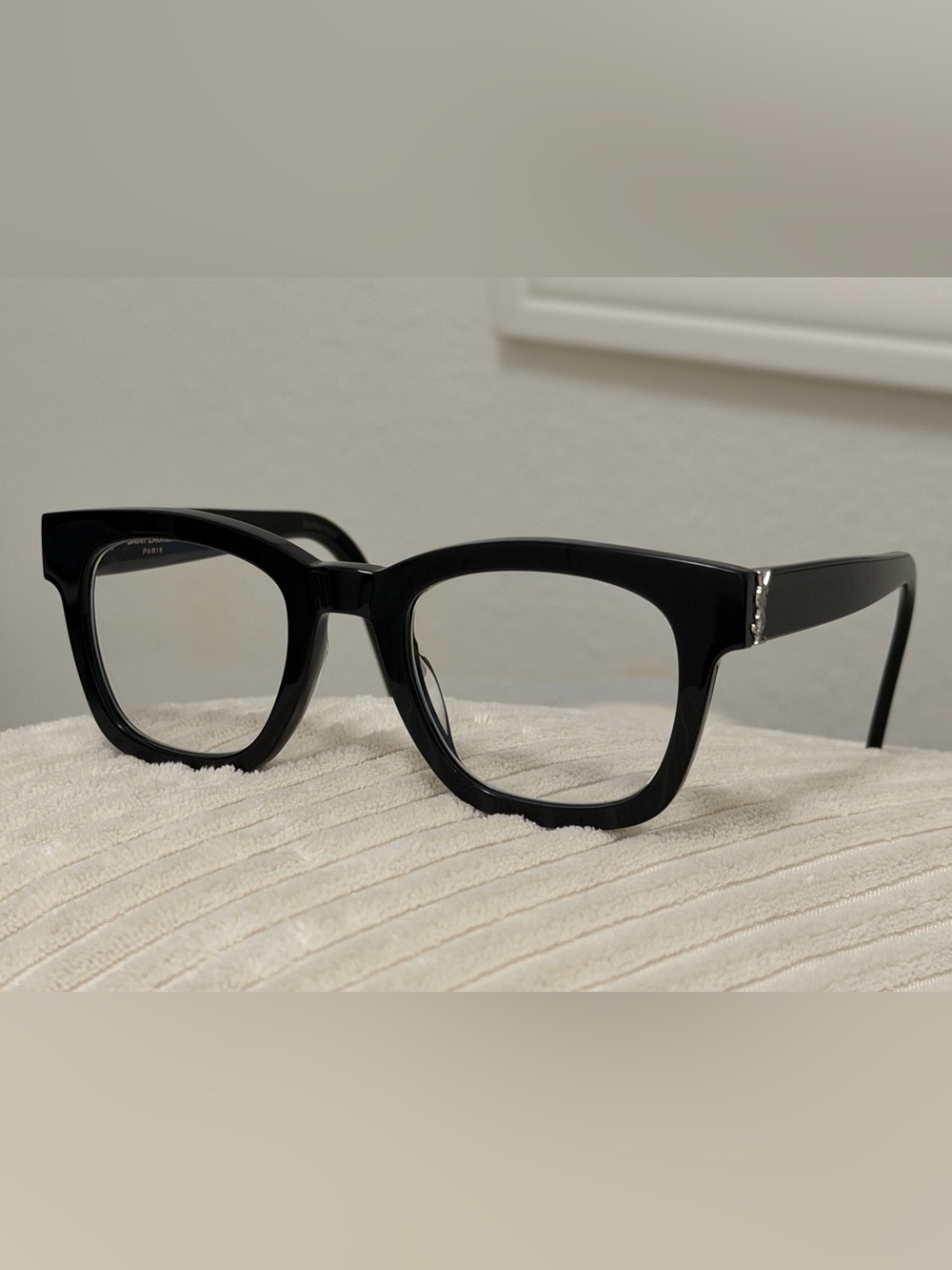 YSL Saint Laurent Black Oversized Square Prescription Eyeglass Frames